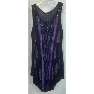 Greater Good Purple Batik Sleeveless Top Free Size Rayon Sequin Detail